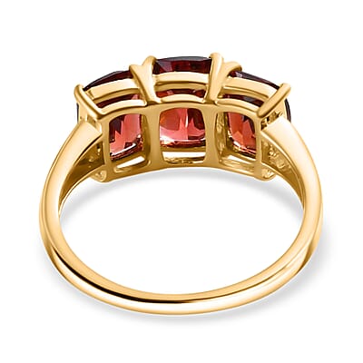 D'Joy Mozambique Garnet 3.65 ctw Trilogy Ring in 14K Yellow Gold Over Sterling Silver (Size 7.0)