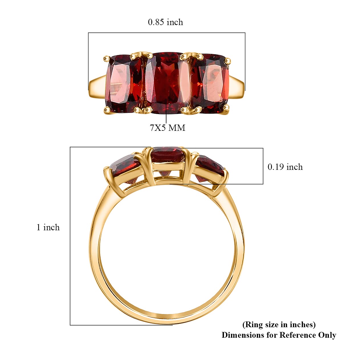D'Joy Mozambique Garnet 3.65 ctw Trilogy Ring in 14K Yellow Gold Over Sterling Silver (Size 7.0)