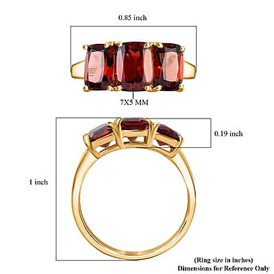 D'Joy Mozambique Garnet 3.65 ctw Trilogy Ring in 14K Yellow Gold Over Sterling Silver (Size 7.0)