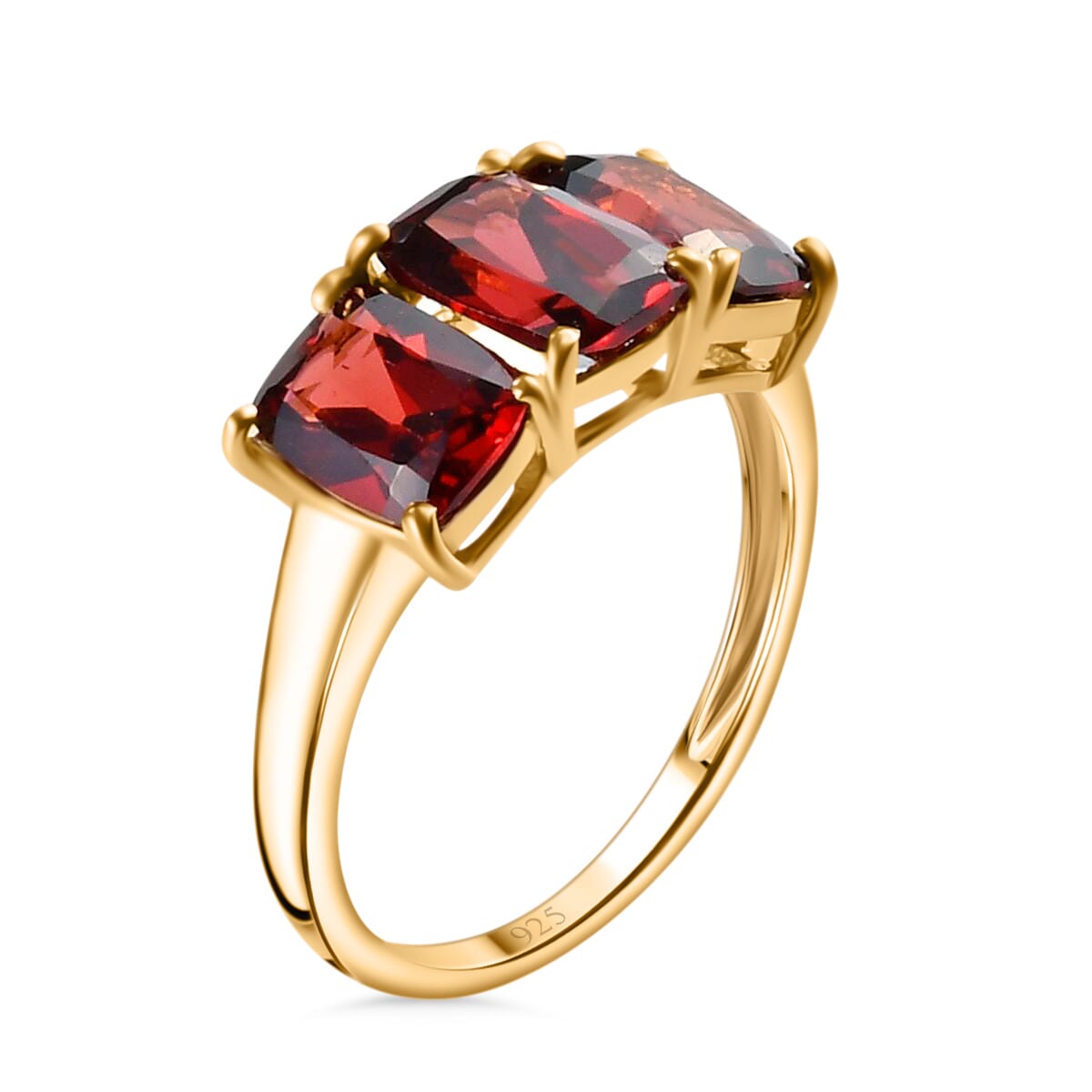 Mozambique Garnet 3.00 ctw Trilogy Ring in 14K Yellow Gold Over Sterling Silver (Size 9.0) image number 5