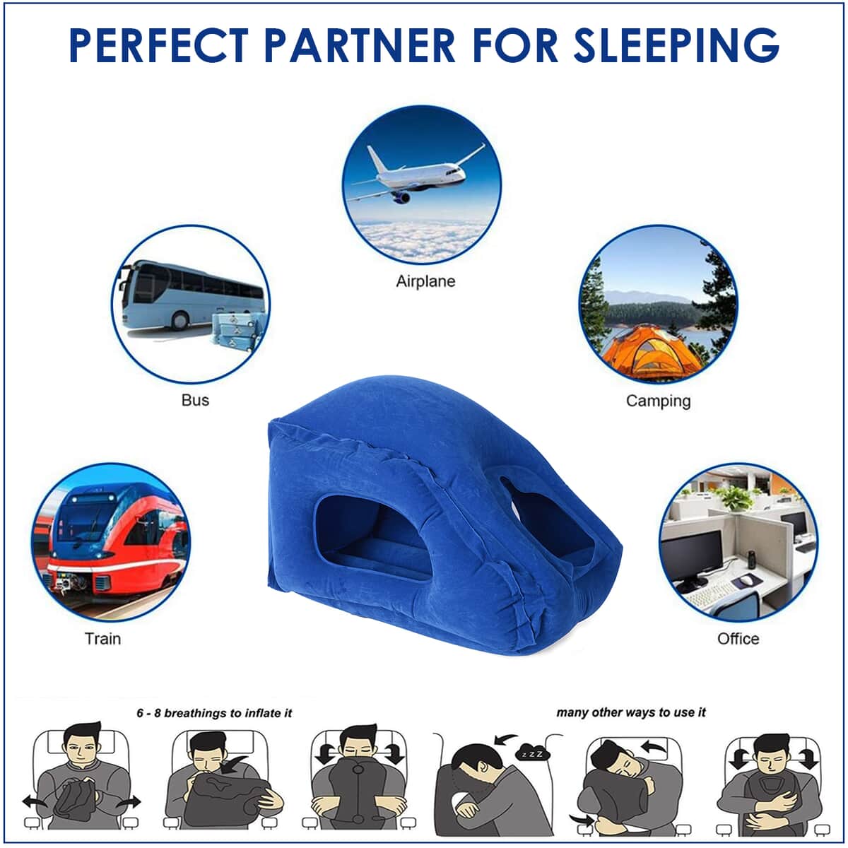 Inflatable Travel Pillow Blue image number 3