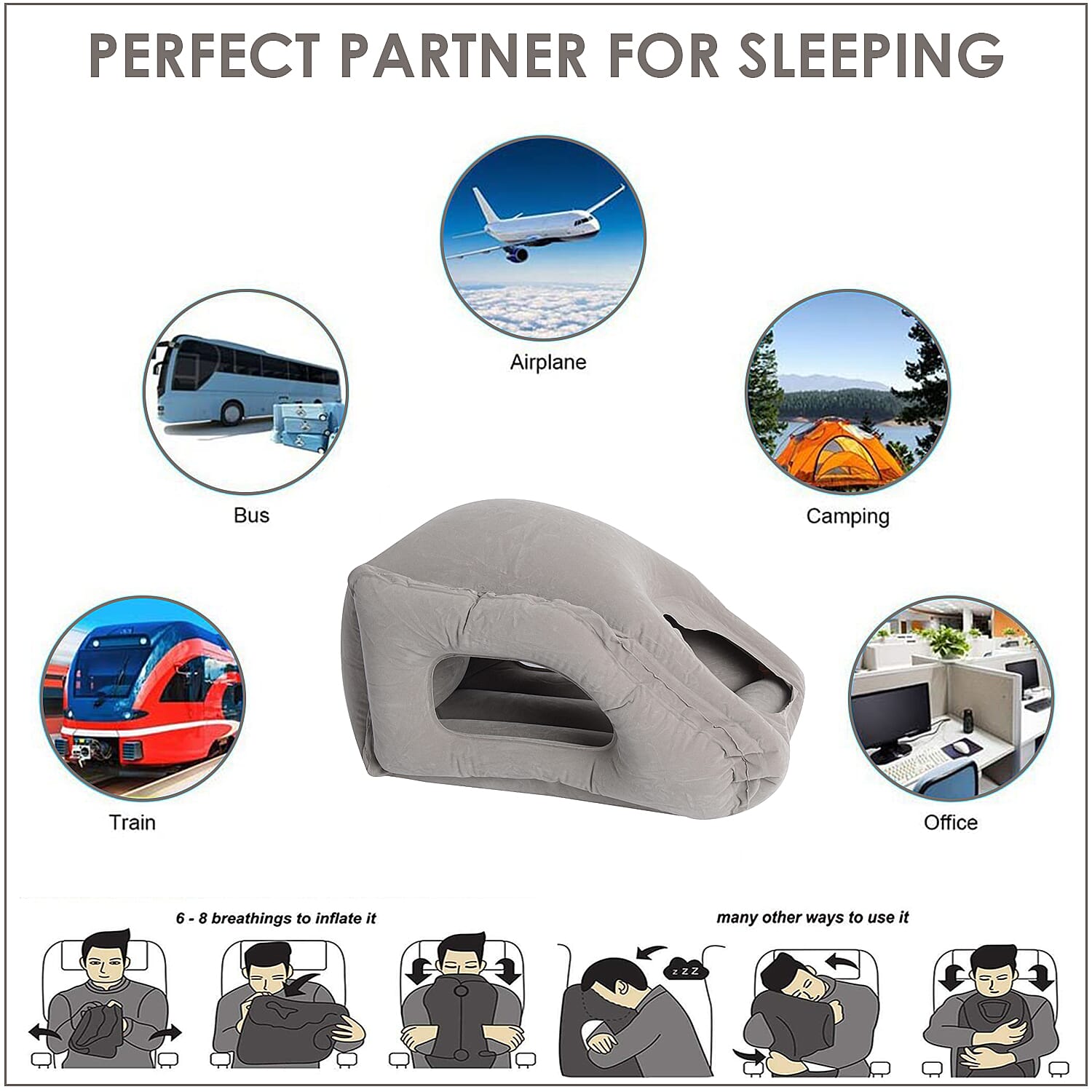 Inflatable Travel Pillow Gray