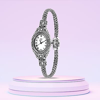 Bali Legacy Eon 1962 Swiss Movement Sterling Silver Tulang Naga Bracelet Watch (8 in), Designer Bracelet Watch, Analog Luxury Wristwatch