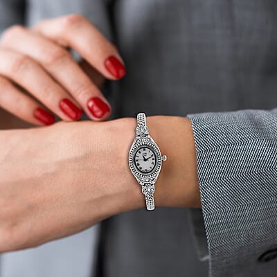 Bali Legacy Eon 1962 Swiss Movement Sterling Silver Tulang Naga Bracelet Watch (8 in), Designer Bracelet Watch, Analog Luxury Wristwatch