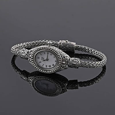 Bali Legacy Eon 1962 Swiss Movement Sterling Silver Tulang Naga Bracelet Watch (8 in), Designer Bracelet Watch, Analog Luxury Wristwatch