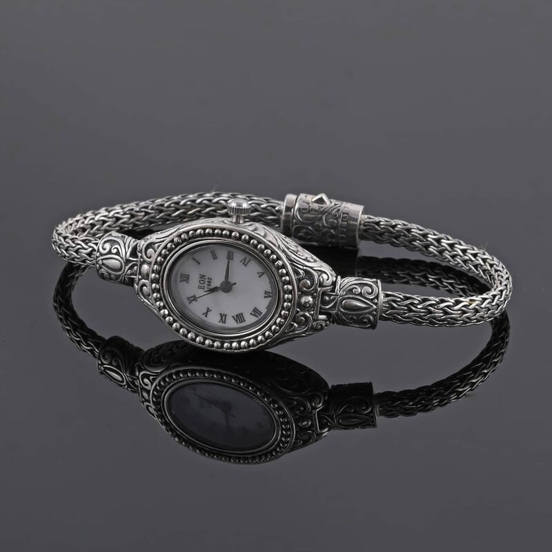 Bali Legacy Eon 1962 Swiss Movement Sterling Silver Tulang Naga Bracelet Watch (8 in), Designer Bracelet Watch, Analog Luxury Wristwatch