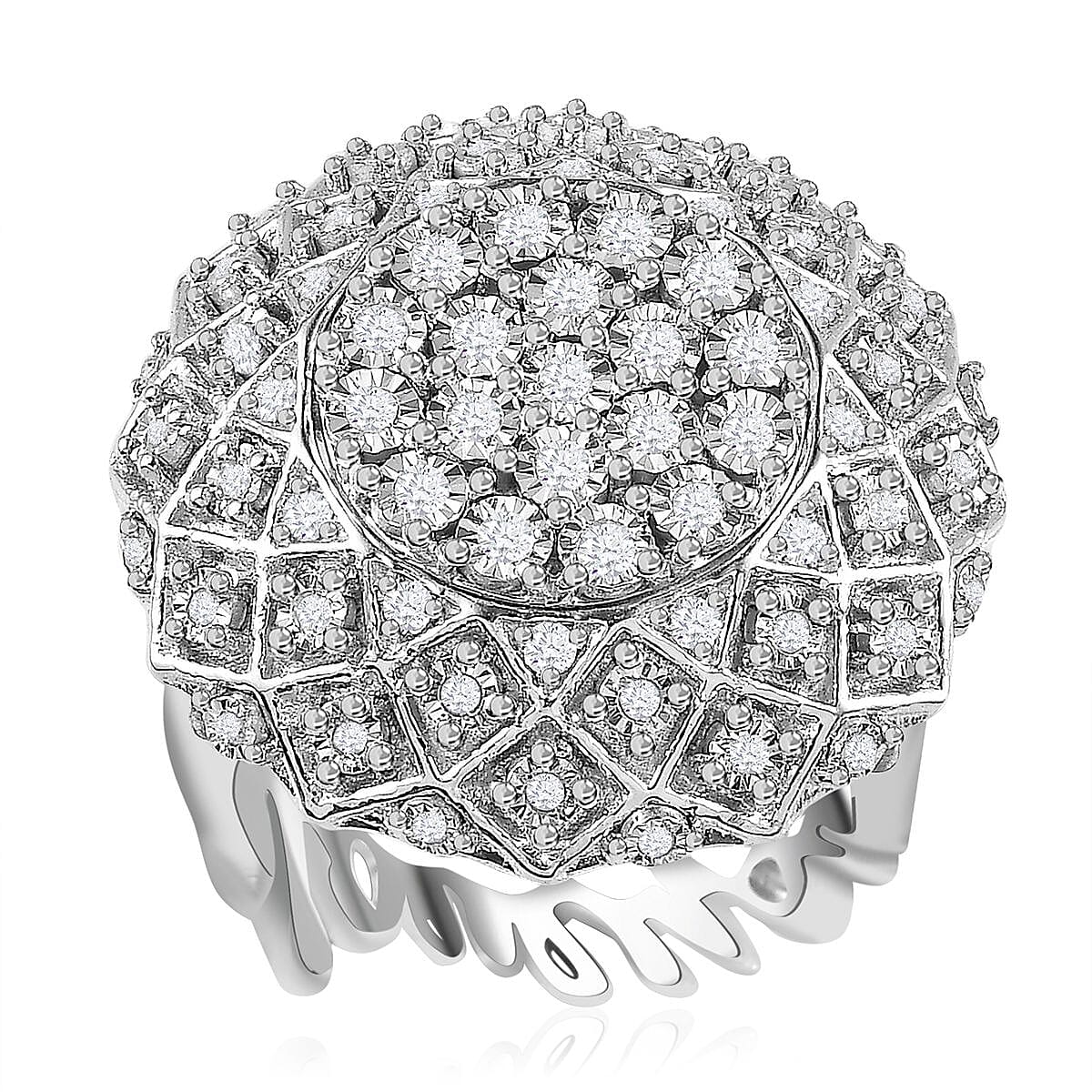 GP Special Valentine Collection Diamond I Love You Ring in Platinum Over Sterling Silver 0.50 ctw