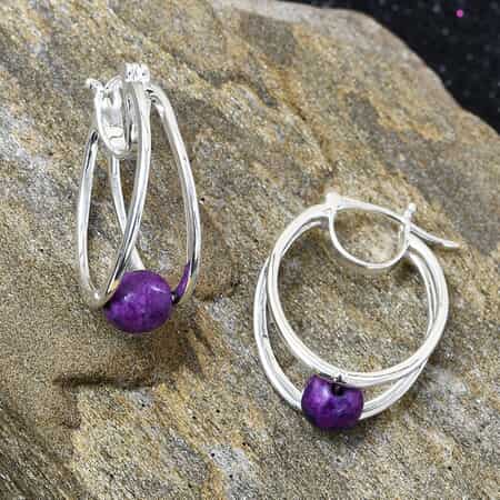 Mojave Purple Turquoise Earrings in Sterling Silver, Fancy Earrings, Birthday Gifts 2.40 ctw image number 1