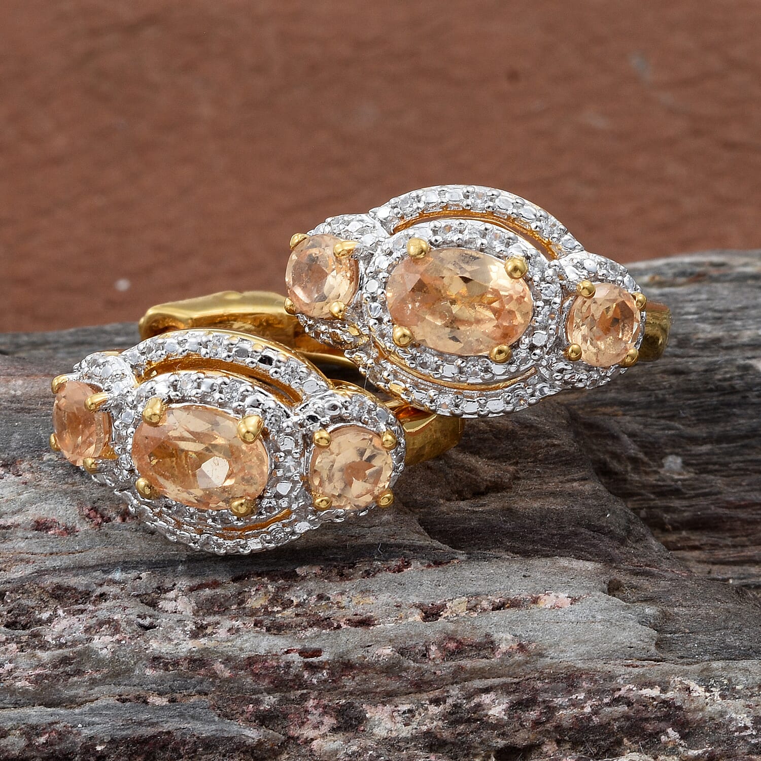 Imperial Garnet and Zircon Earrings in Vermeil YG Over Sterling Silver 8 Grams 3.65 ctw