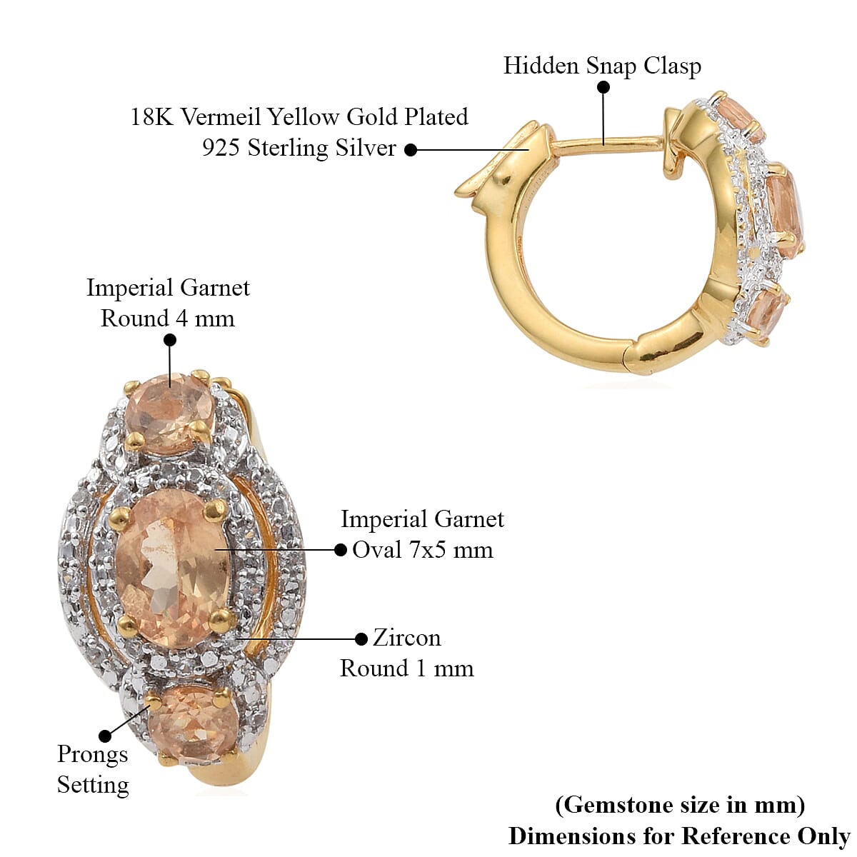 Imperial Garnet and Zircon Earrings in Vermeil YG Over Sterling Silver 8 Grams 3.65 ctw