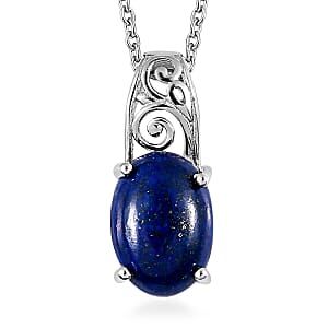 Karis Lapis Lazuli Solitaire Pendant in Platinum Bond with Stainless Steel Necklace 20 Inches 6.85 ctw