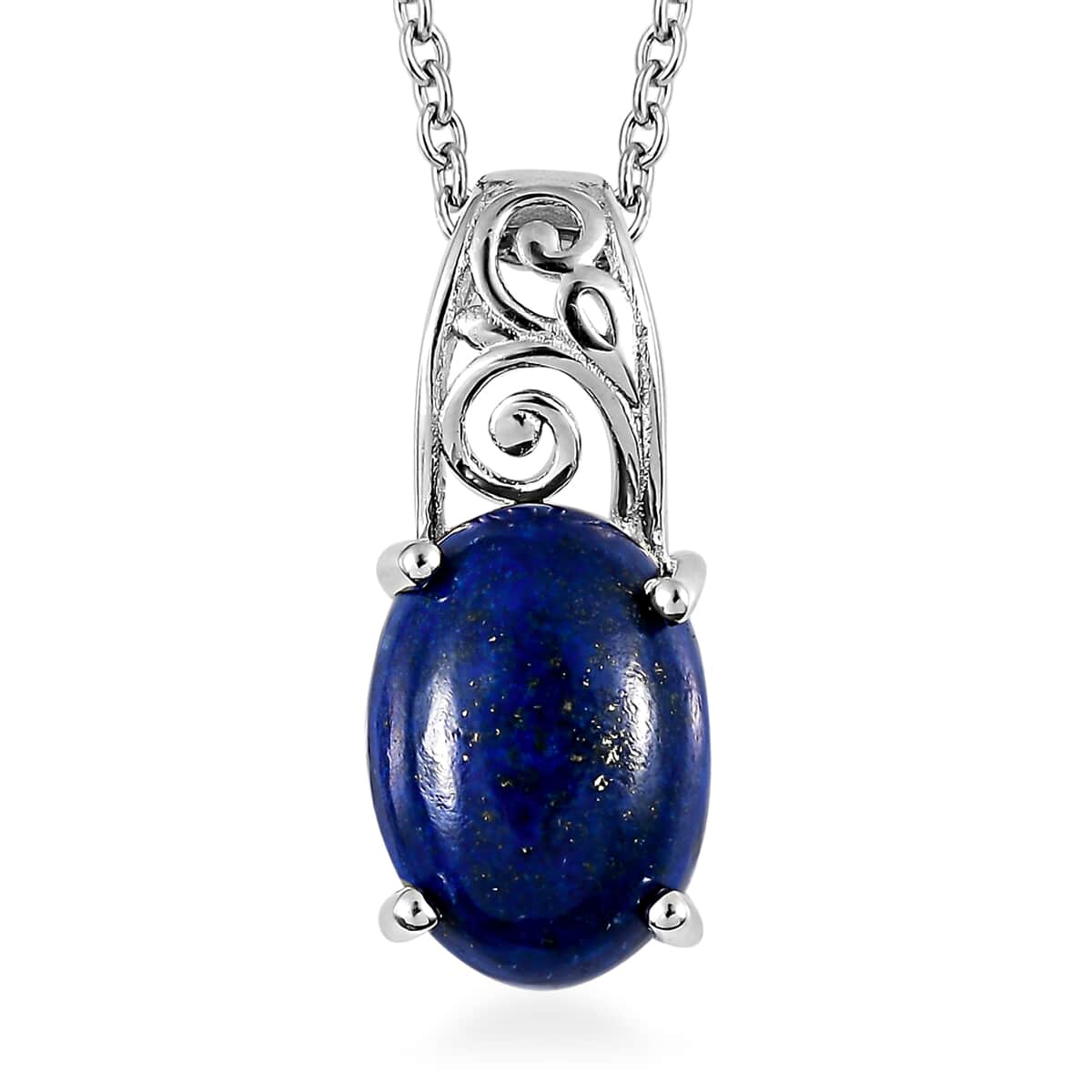 Karis Lapis Lazuli Solitaire Pendant in Platinum Bond with Stainless Steel Necklace 20 Inches 6.85 ctw image number 0