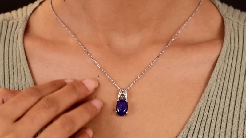 KARIS 7.00 ctw Lapis Lazuli Pendant Necklace 20 Inches in Platinum Bond and Stainless Steel
