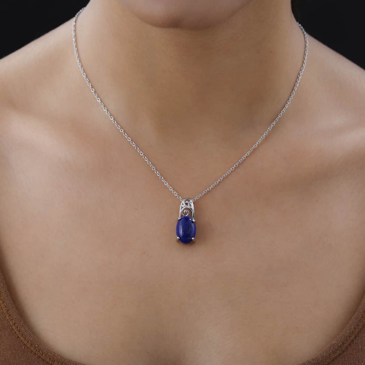 Karis Lapis Lazuli Solitaire Pendant in Platinum Bond with Stainless Steel Necklace 20 Inches 6.85 ctw image number 1
