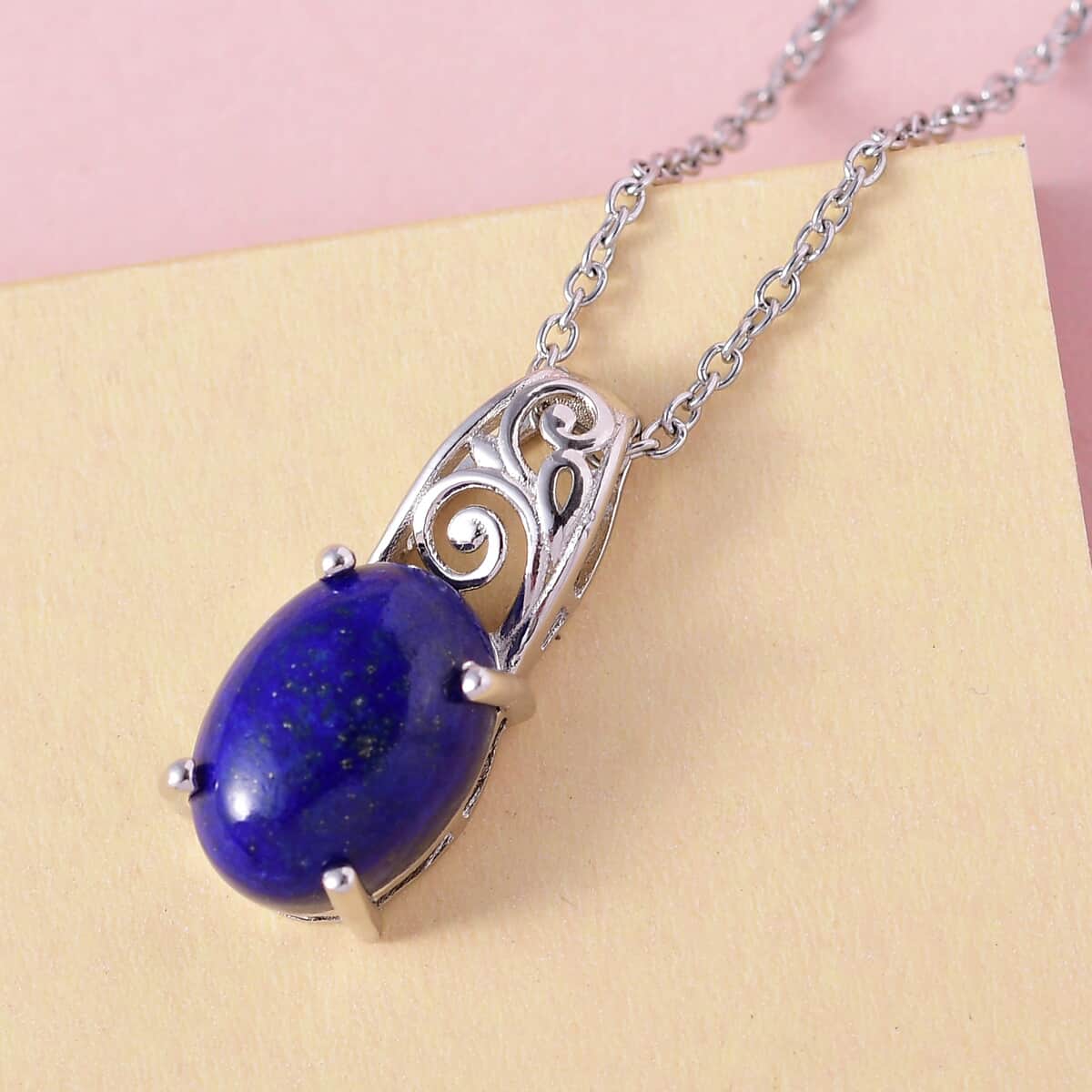 Karis Lapis Lazuli Solitaire Pendant in Platinum Bond with Stainless Steel Necklace 20 Inches 6.85 ctw image number 4