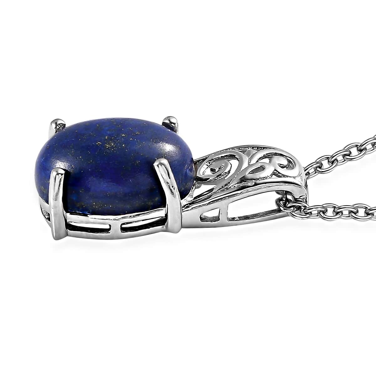 Karis Lapis Lazuli Solitaire Pendant in Platinum Bond with Stainless Steel Necklace 20 Inches 6.85 ctw image number 5