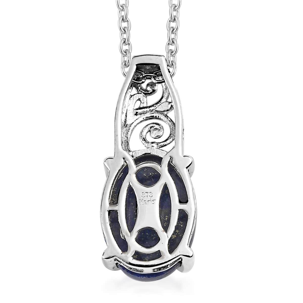 Karis Lapis Lazuli Solitaire Pendant in Platinum Bond with Stainless Steel Necklace 20 Inches 6.85 ctw image number 6