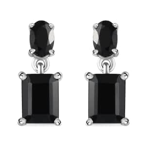 Thai Black Spinel 5.40 ctw Dangle Earrings in Stainless Steel