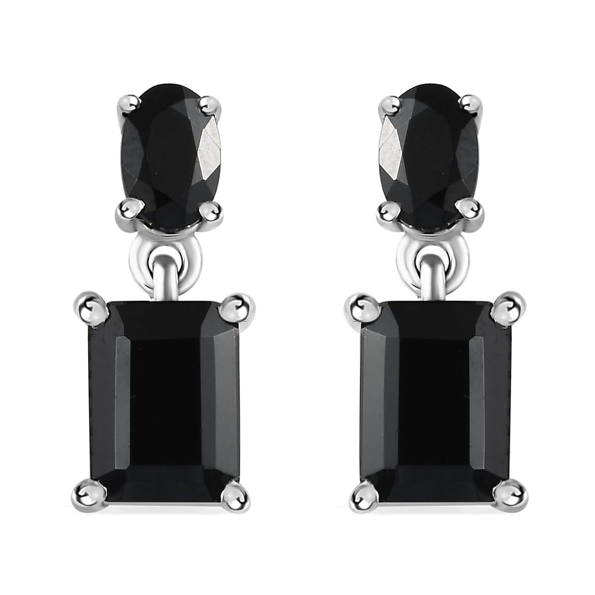 Thai Black Spinel Dangle Earrings in Stainless Steel 5.40 ctw image number 0