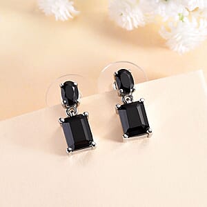 Thai Black Spinel 5.40 ctw Dangle Earrings in Stainless Steel