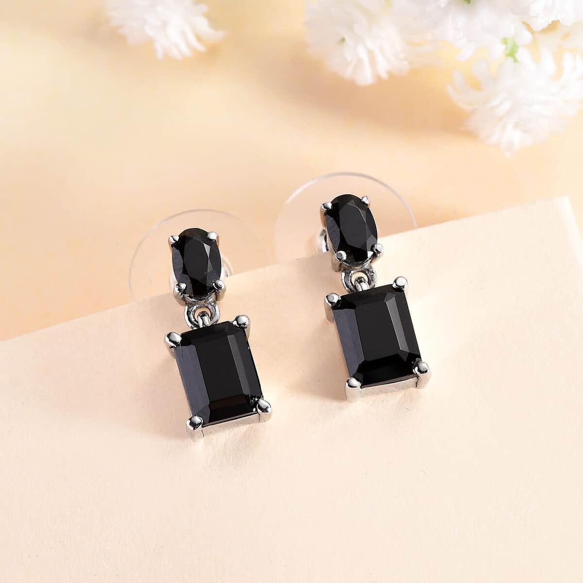 Thai Black Spinel Dangle Earrings in Stainless Steel 5.40 ctw image number 1