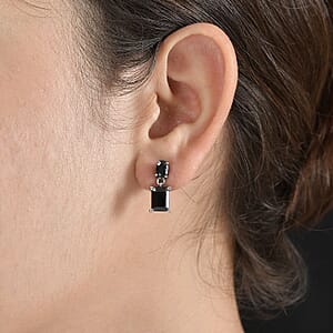 Thai Black Spinel 5.40 ctw Dangle Earrings in Stainless Steel