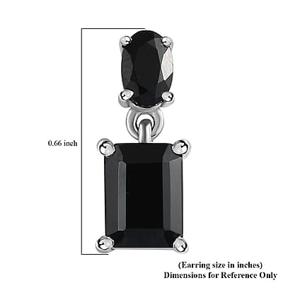Thai Black Spinel 5.40 ctw Dangle Earrings in Stainless Steel