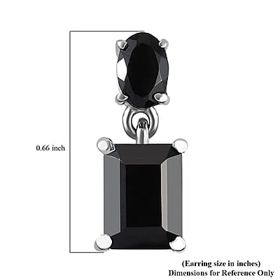 Thai Black Spinel 5.40 ctw Dangle Earrings in Stainless Steel