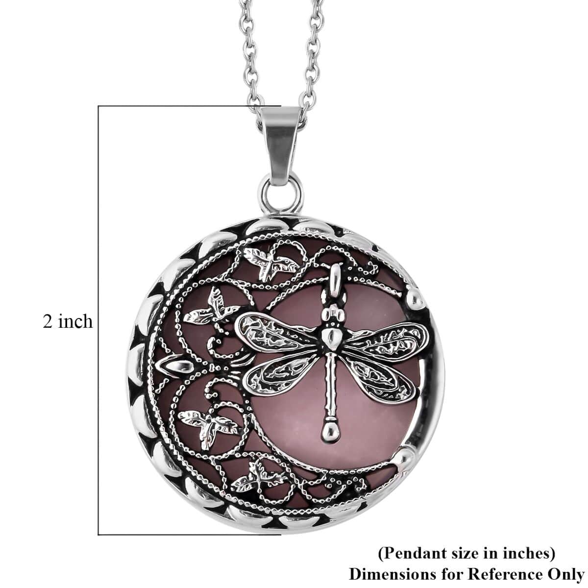 Galilea Rose Quartz  Necklace in Black Oxidized Stainless Steel, Dragonfly Pendant, Silver Jewelry For Women 55.00 ctw (20 Inches) image number 6