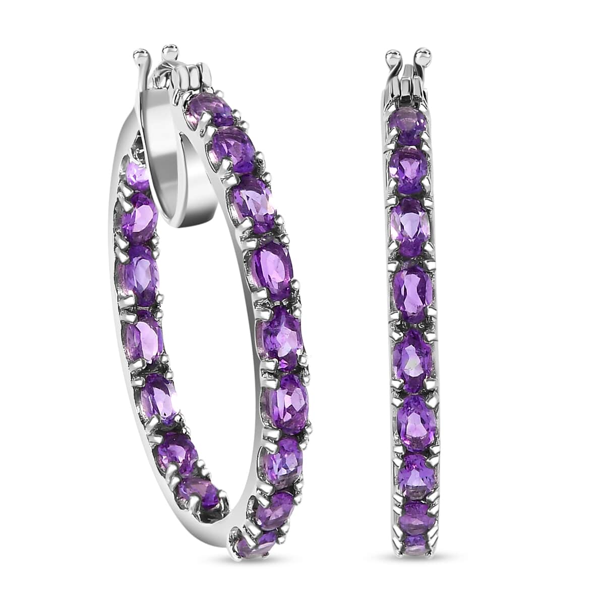 Amethyst 7.00 ctw Inside Out Hoop Earrings in Platinum Over Sterling Silver image number 0