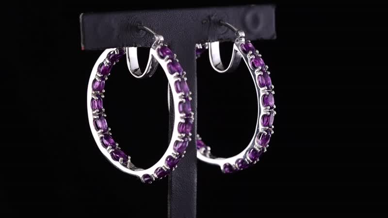 7.24 ctw Amethyst Hoop Earrings in Platinum Over Sterling Silver