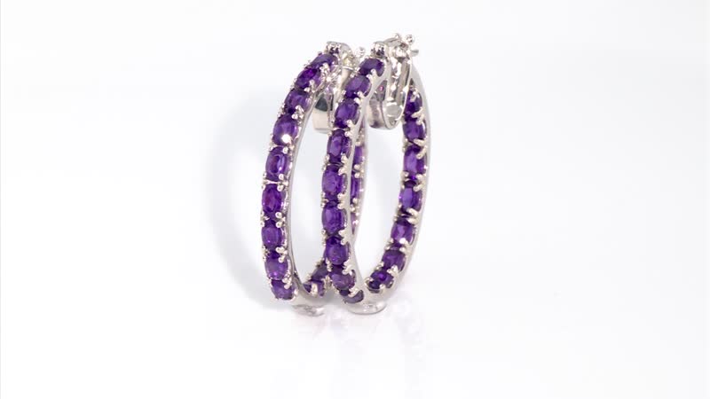 7.24 ctw Amethyst Hoop Earrings in Platinum Over Sterling Silver