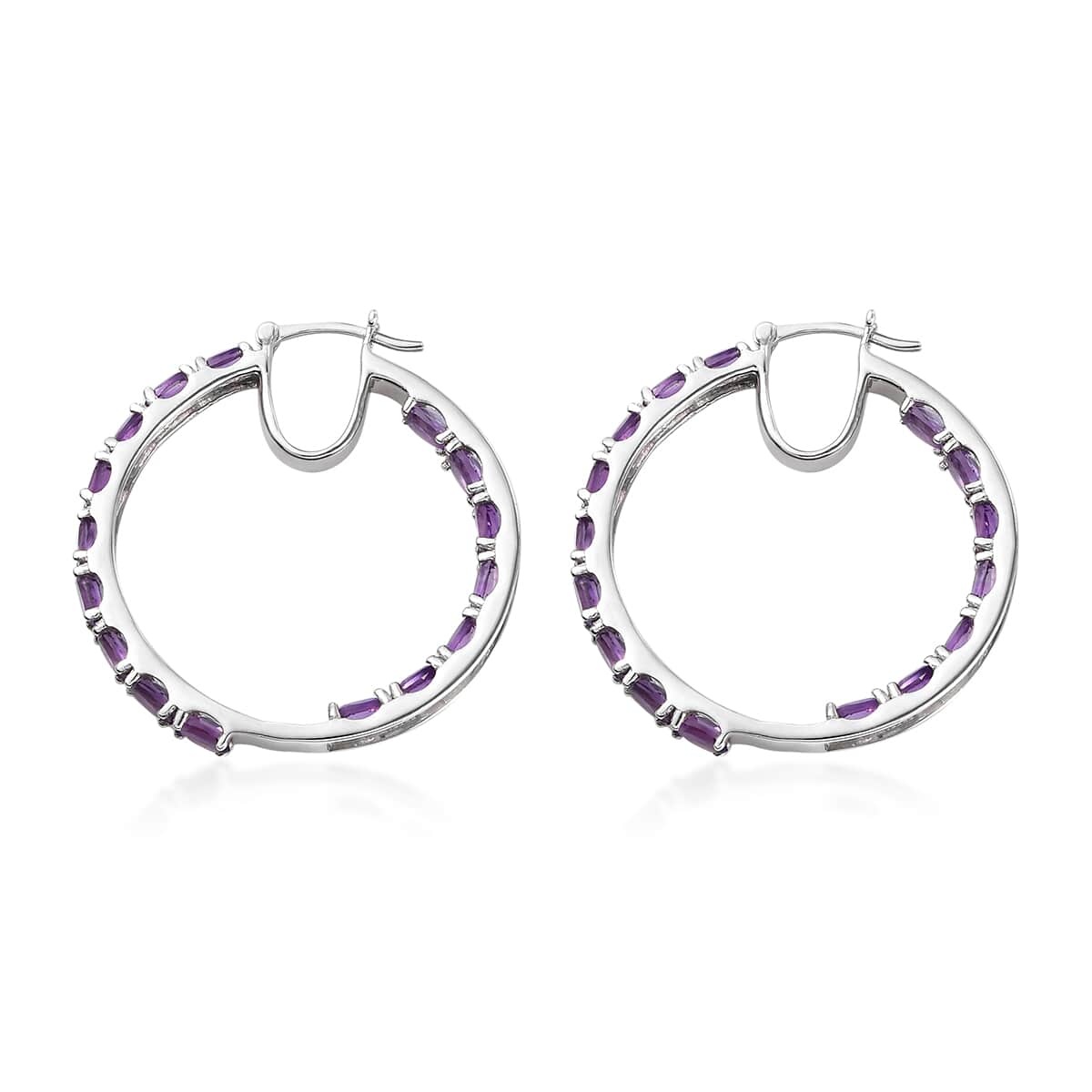 Amethyst 7.00 ctw Inside Out Hoop Earrings in Platinum Over Sterling Silver image number 5