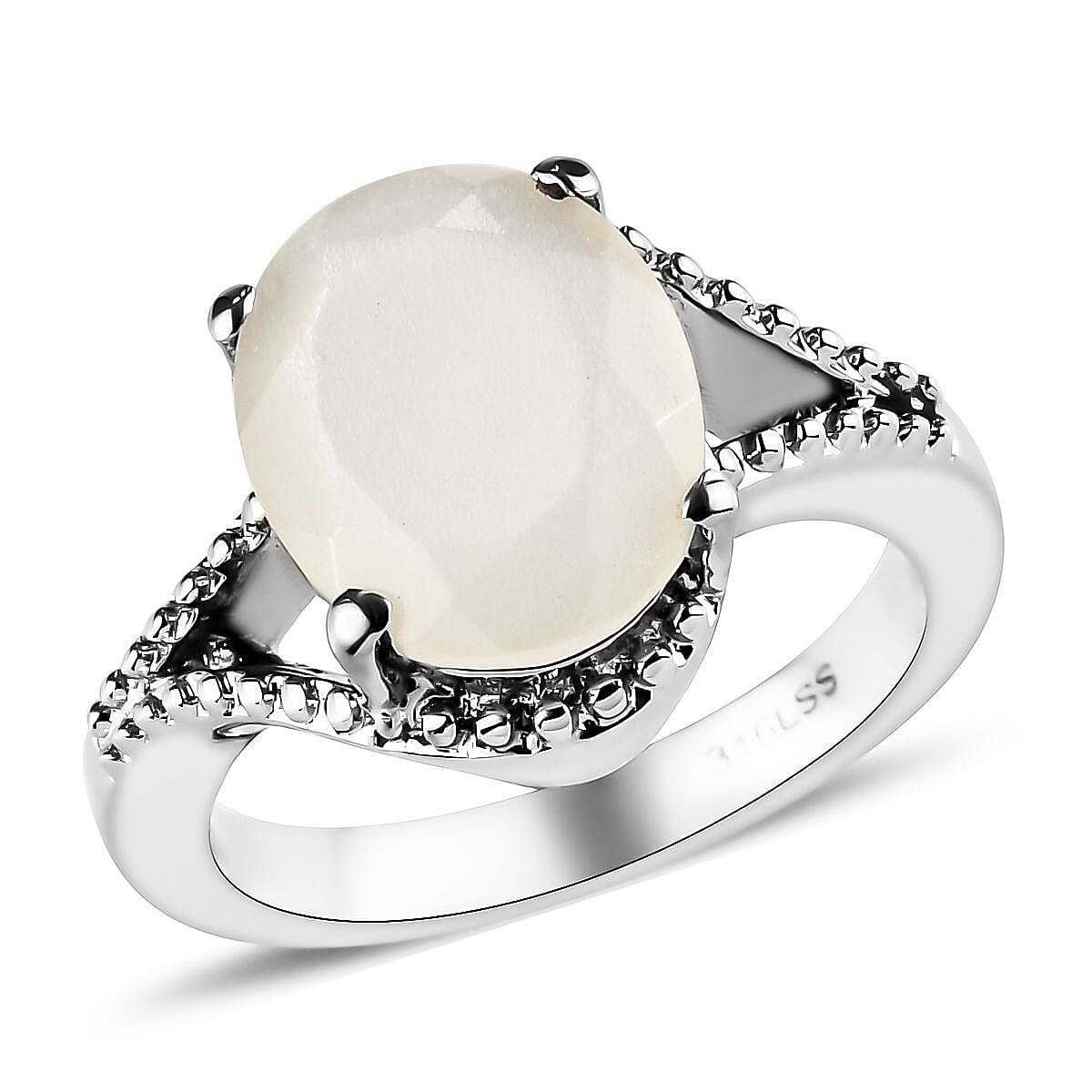 Sri Lankan Silver Moonstone Split Shank Ring in Stainless Steel (Size 10.0) 3.25 ctw image number 0