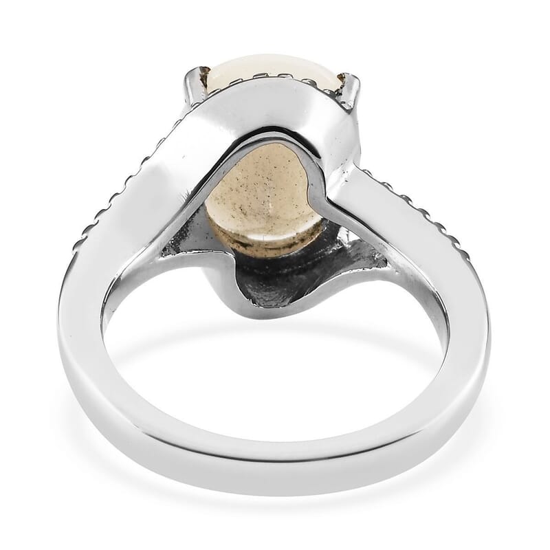 Sri Lankan Silver Moonstone Split Shank Ring in Stainless Steel (Size 10.0) 3.25 ctw