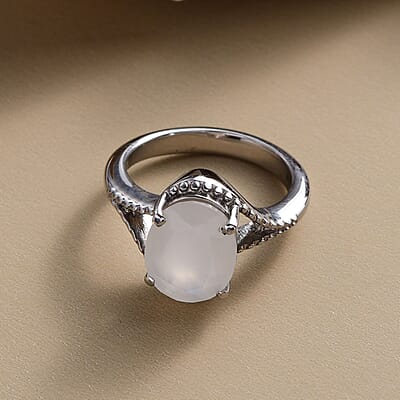 Sri Lankan Silver Moonstone 3.25 ctw Split Shank Ring in Stainless Steel (Size 11.0) 