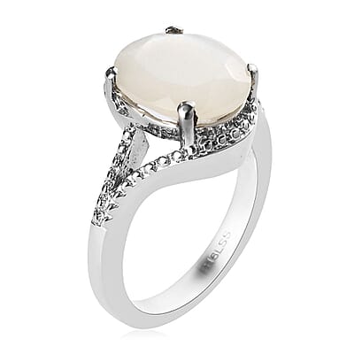 Sri Lankan Silver Moonstone 3.25 ctw Split Shank Ring in Stainless Steel (Size 11.0) 