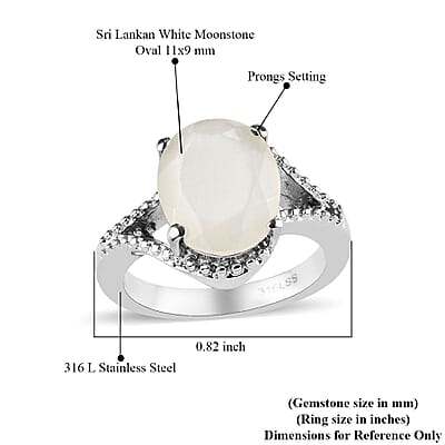Sri Lankan Silver Moonstone 3.25 ctw Split Shank Ring in Stainless Steel (Size 11.0) 