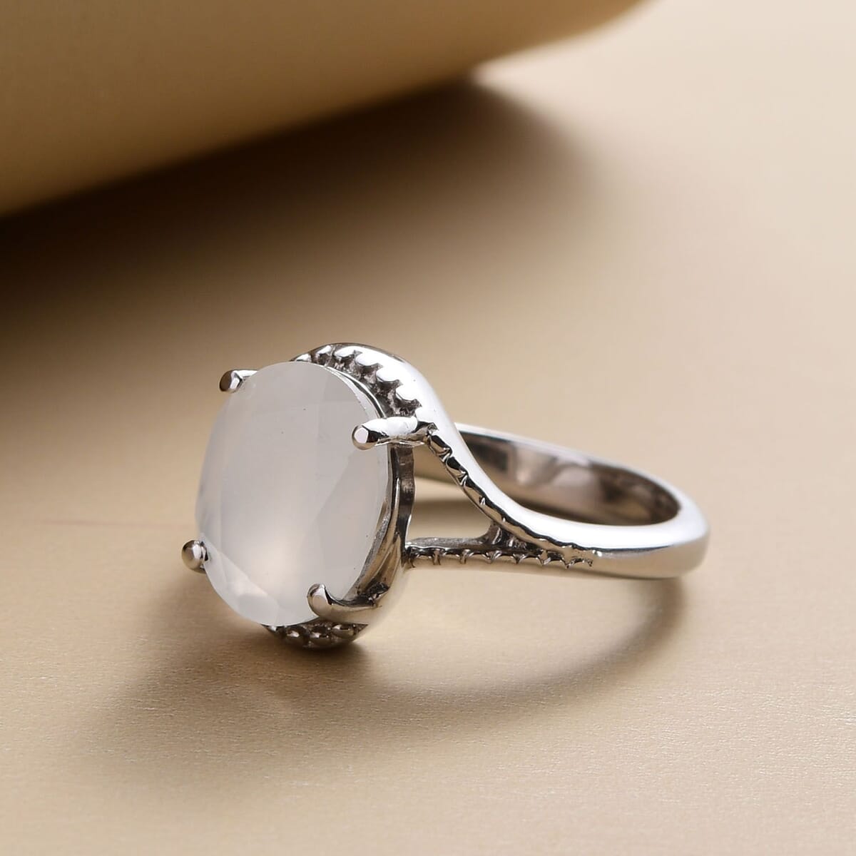Sri Lankan Silver Moonstone 3.25 ctw Split Shank Ring in Stainless Steel (Size 5.0) image number 1