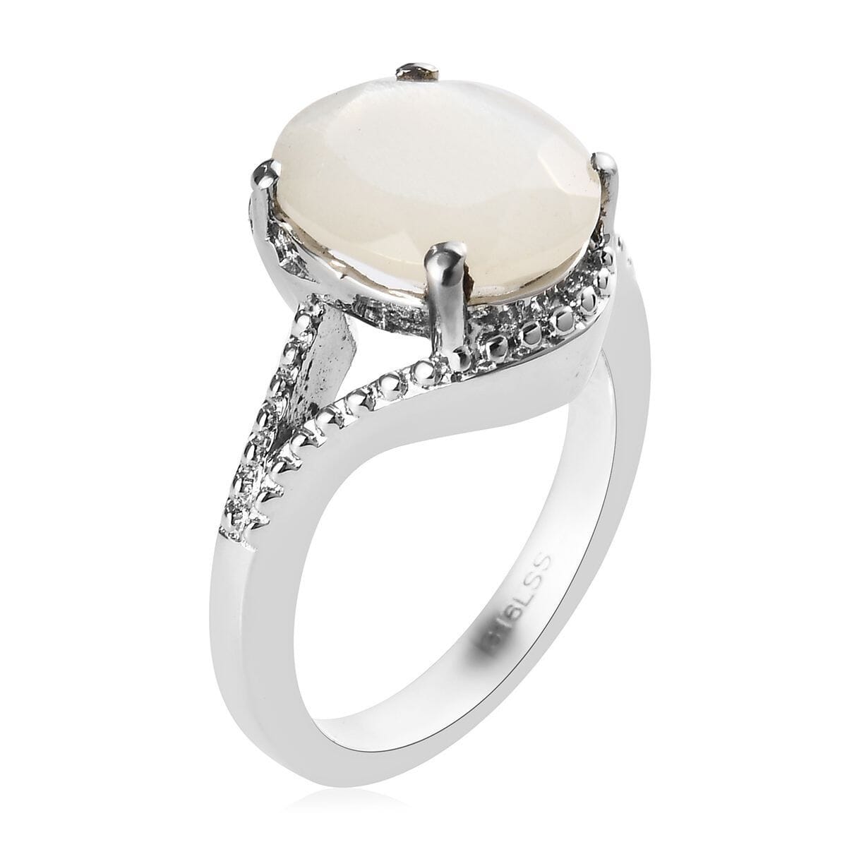 Sri Lankan Silver Moonstone 3.25 ctw Split Shank Ring in Stainless Steel (Size 5.0) image number 5