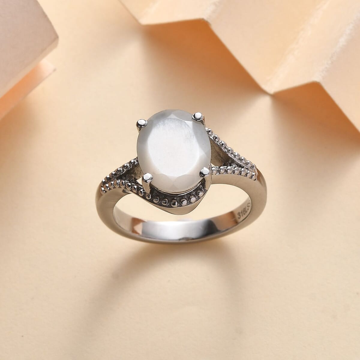 Sri Lankan Silver Moonstone 3.25 ctw Split Shank Ring in Stainless Steel (Size 8.0)  image number 1