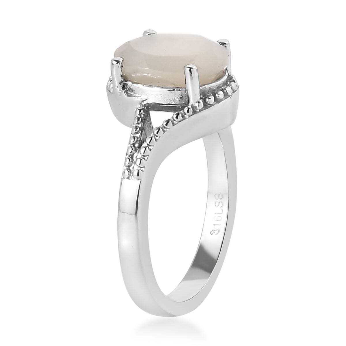 Sri Lankan Silver Moonstone 3.25 ctw Split Shank Ring in Stainless Steel (Size 8.0)  image number 3