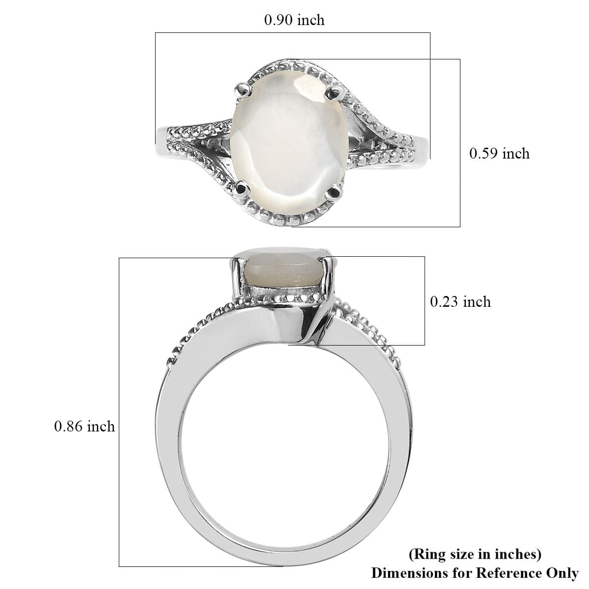 Sri Lankan Silver Moonstone 3.25 ctw Split Shank Ring in Stainless Steel (Size 8.0)  image number 5