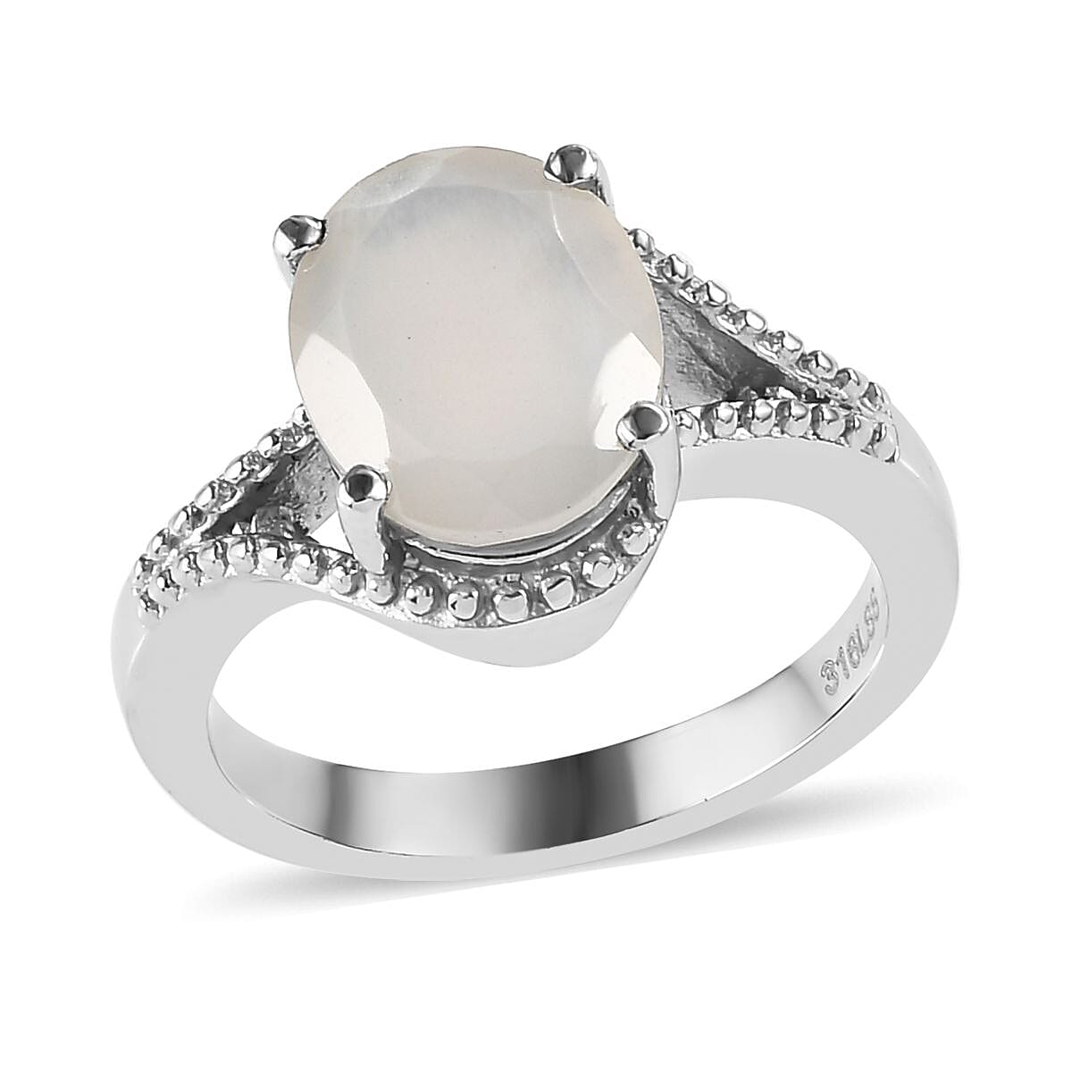 Sri Lankan Silver Moonstone Split Shank Ring in Stainless Steel (Size 9.0) 3.25 ctw image number 0