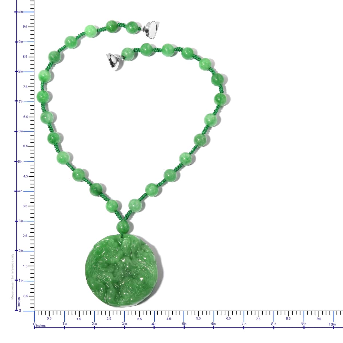 Green Jade Carved (D) Two Qilins & Turtle Pendant With Beaded Necklace 18 Inches in Sterling Silver 584.00 ctw image number 4