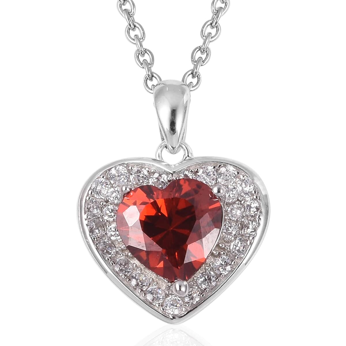 Simulated Red and White Diamond Heart Pendant Necklace 20 Inch in Sterling Silver and Stainless Steel image number 0