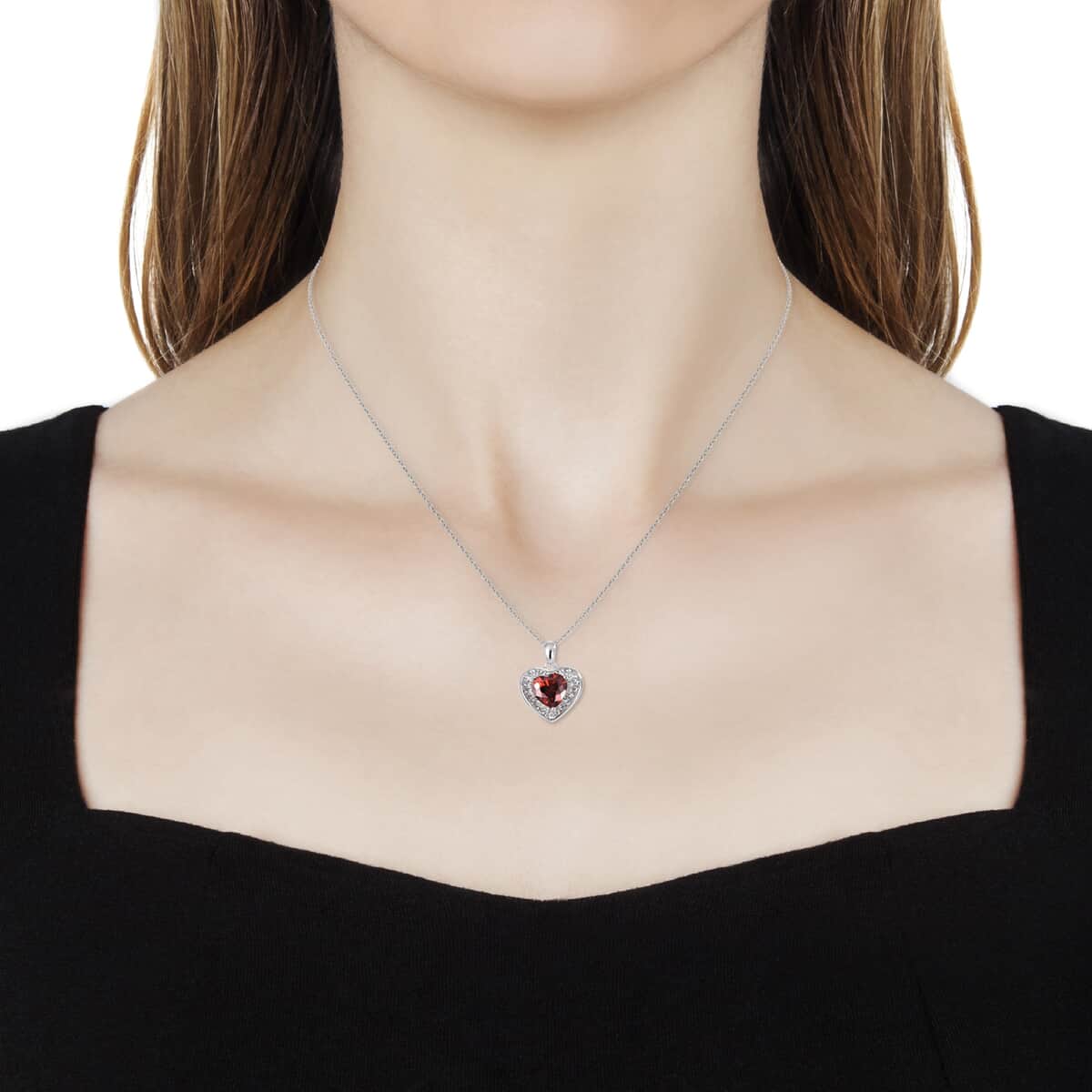 Simulated Red and White Diamond Heart Pendant Necklace 20 Inch in Sterling Silver and Stainless Steel image number 1