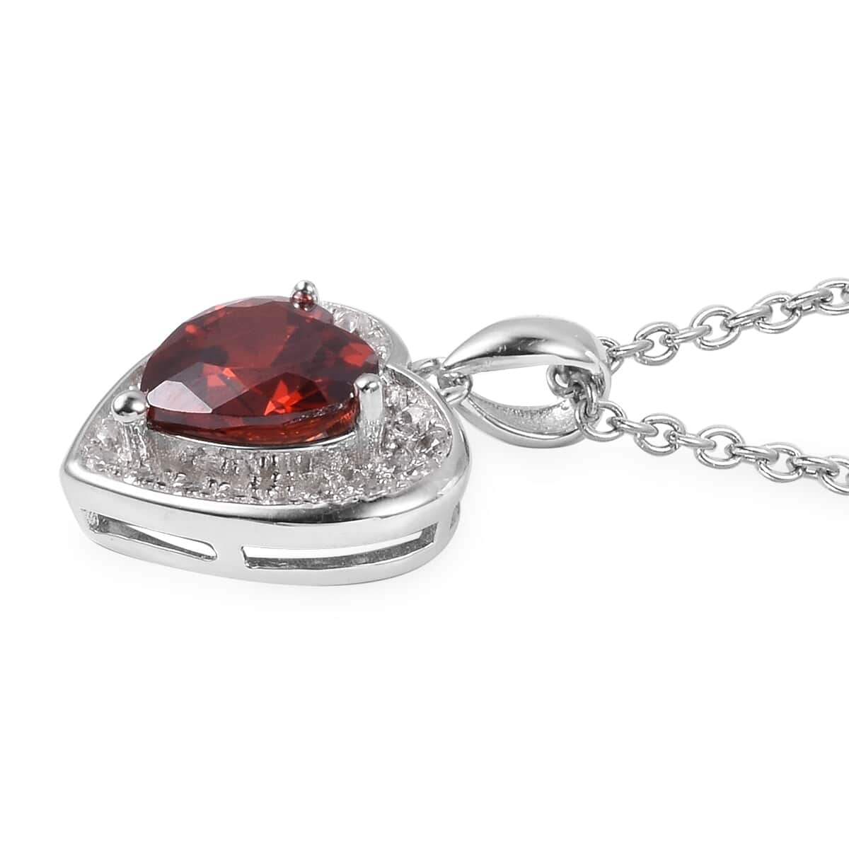 Simulated Red and White Diamond Heart Pendant Necklace 20 Inch in Sterling Silver and Stainless Steel image number 2