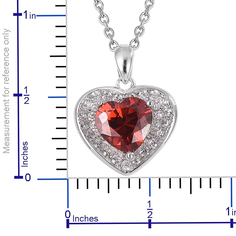 Simulated Red and White Diamond Heart Pendant Necklace 20 Inch in Sterling Silver and Stainless Steel