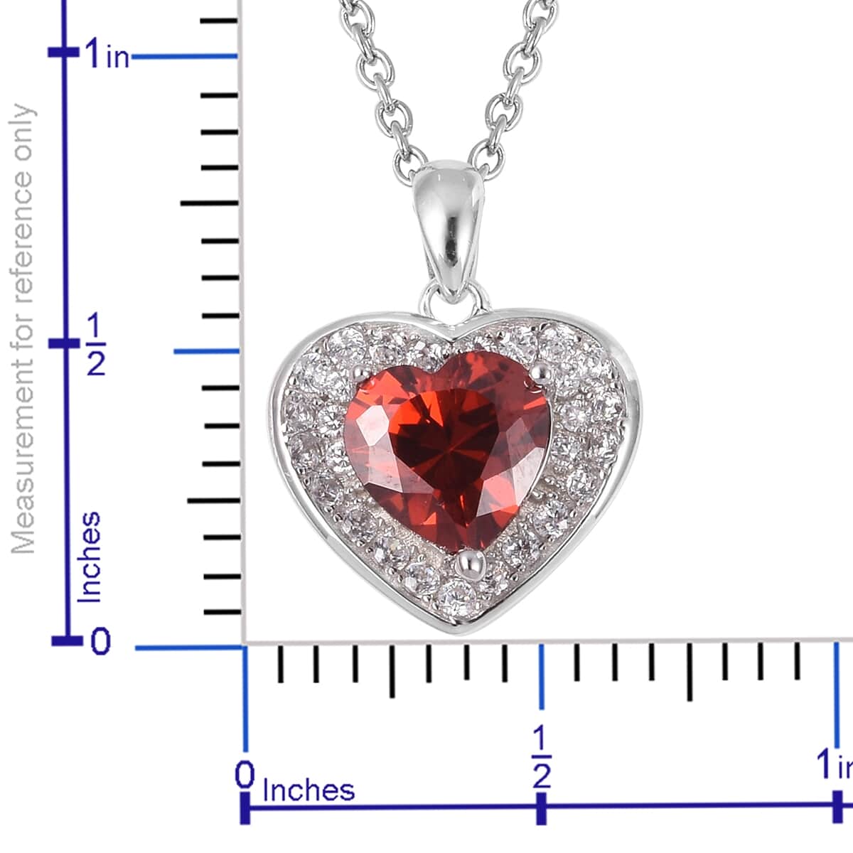 Simulated Red and White Diamond Heart Pendant Necklace 20 Inch in Sterling Silver and Stainless Steel image number 3